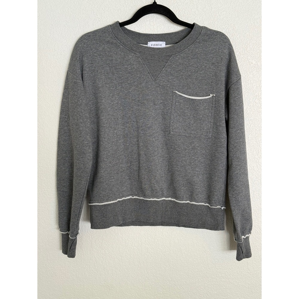 Evereve Gray French Terry Crewneck Sweatshirt Exposed Seam Pocket XS